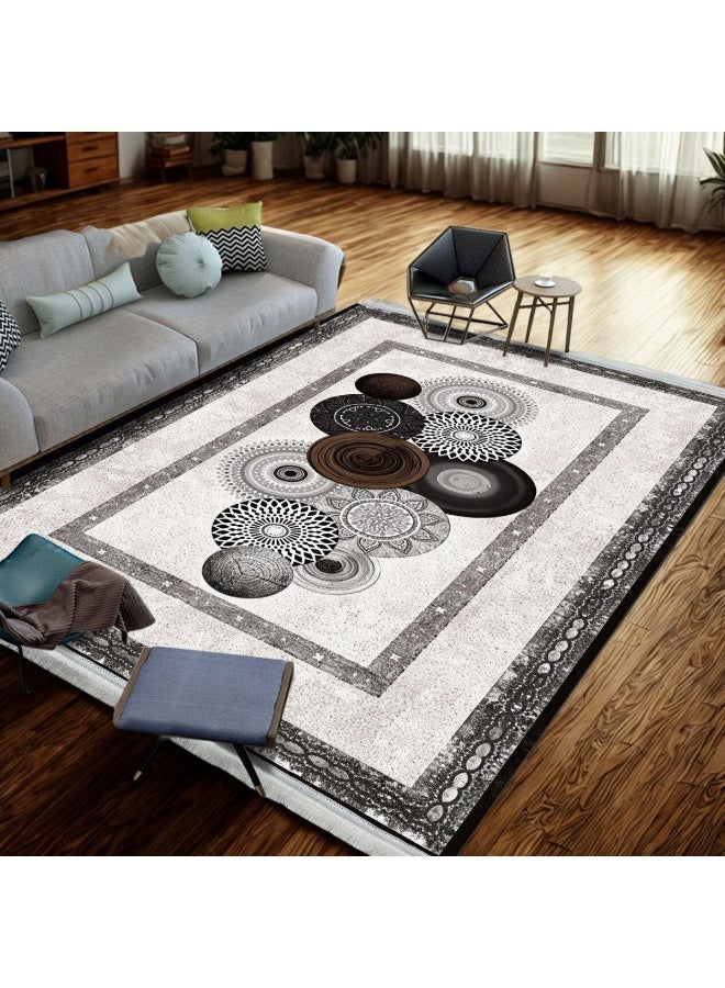 SMART HOME Large padded floor mat with a soft velvet surface and non-slip backing - Living room rug - Majlis rug - Lounge rug - Luxurious decorative rug - Elegant rug with modern patterns for living rooms and majlis - Size 350x250 cm - Suitable for everyday use and entertaining - Image 2